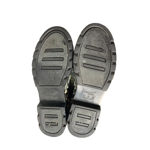 Capelli New York Women Sz 8 Tall Rain Boots Black White Floral Design Block Heel - Picture 10 of 12